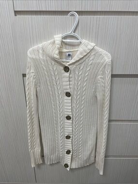 GAP Cream Cable-Knit Button-Up Cardigan with Hood